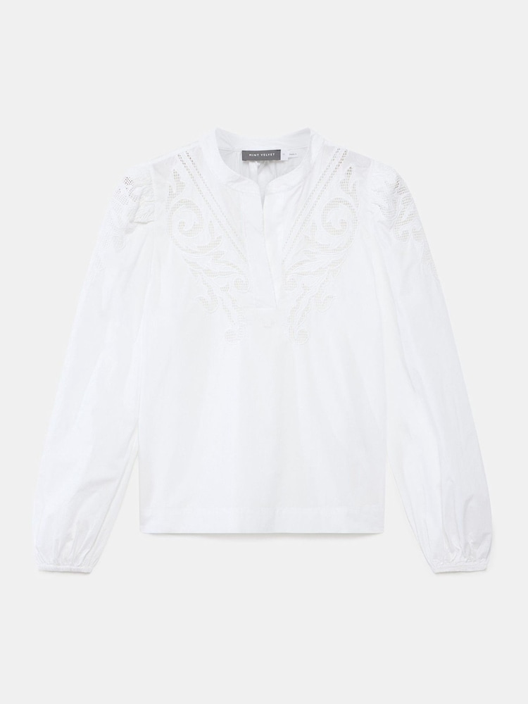 Mint Velvet White 100% Cotton Embroidered Blouse - Image 7 of 9