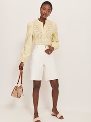 Mint Velvet White 100% Cotton Longline Denim Shorts - Image 2 of 7