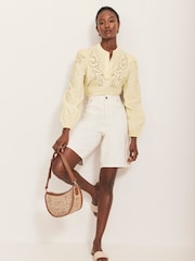 Mint Velvet White 100% Cotton Longline Denim Shorts - Image 5 of 7