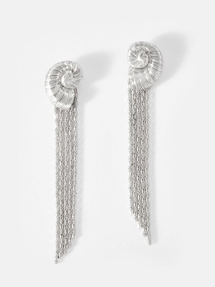 Mint Velvet Silver Tone Shell Drop Earrings - Image 1 of 10