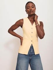 Mint Velvet Yellow Denim V-Neck Waistcoat - Image 1 of 9