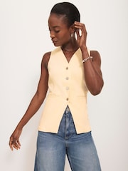 Mint Velvet Yellow Denim V-Neck Waistcoat - Image 3 of 9