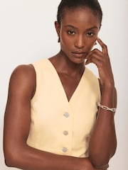 Mint Velvet Yellow Denim V-Neck Waistcoat - Image 4 of 9