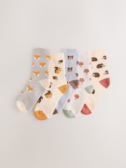 Ecru Woodland Animals Cosy Terry Cotton Rich Socks 5 Pack - Image 1 of 4