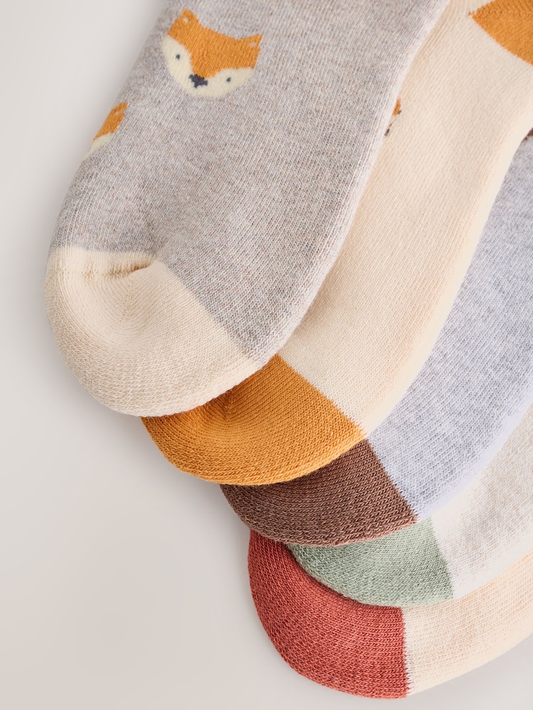Ecru Woodland Animals Cosy Terry Cotton Rich Socks 5 Pack - Image 2 of 4 Ecru Woodland Animals Cosy Terry Cotton Rich Socks 5 Pack - Image 2 of 4