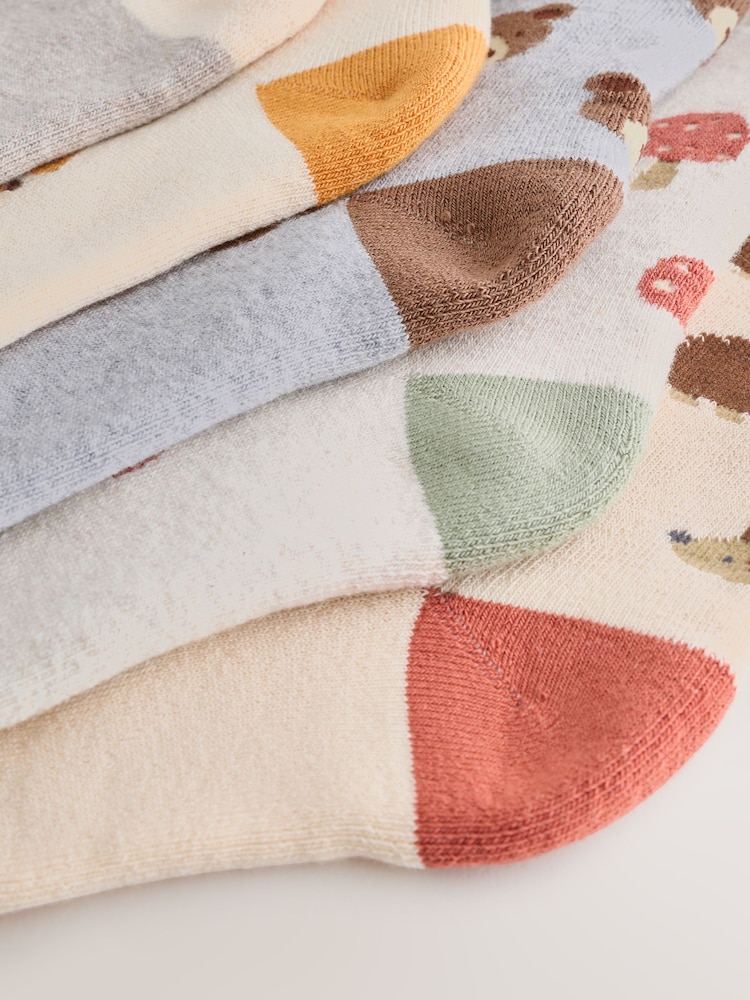 Ecru Woodland Animals Cosy Terry Cotton Rich Socks 5 Pack - Image 4 of 4