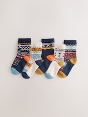 Navy Blue Fairisle Cosy Terry Cotton Rich Socks 5 Pack - Image 1 of 5