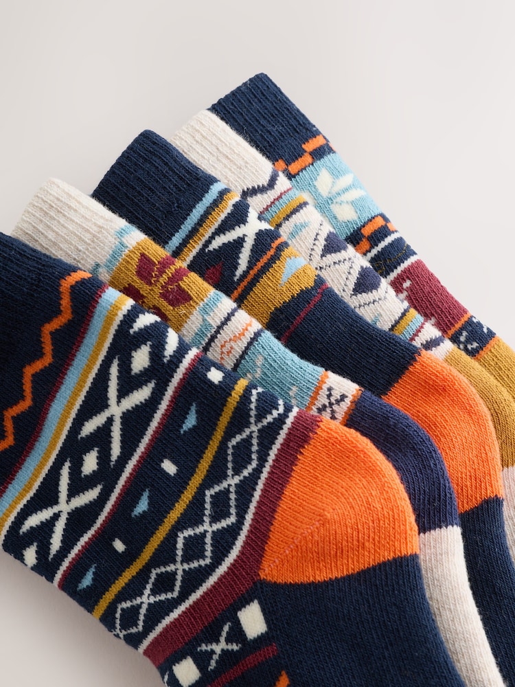 Navy Blue Fairisle Cosy Terry Cotton Rich Socks 5 Pack - Image 2 of 5 Navy Blue Fairisle Cosy Terry Cotton Rich Socks 5 Pack - Image 2 of 5