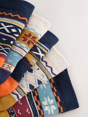 Navy Blue Fairisle Cosy Terry Cotton Rich Socks 5 Pack - Image 4 of 5