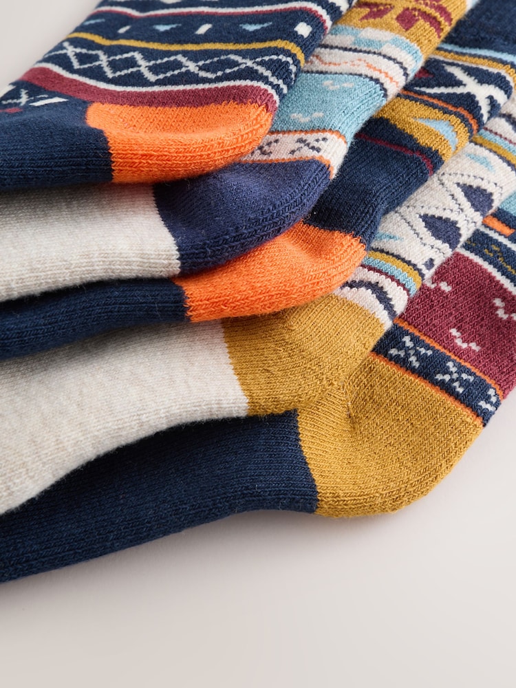 Navy Blue Fairisle Cosy Terry Cotton Rich Socks 5 Pack - Image 5 of 5 Navy Blue Fairisle Cosy Terry Cotton Rich Socks 5 Pack - Image 5 of 5