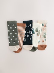 Neutral Christmas Cotton Rich Socks 5 Pack - Image 4 of 5