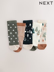 Neutral Christmas Cotton Rich Socks 5 Pack - Image 5 of 5