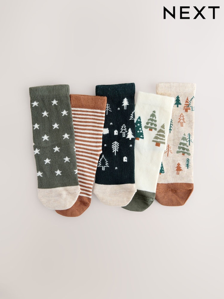 Neutral Christmas Cotton Rich Socks 5 Pack - Image 5 of 5