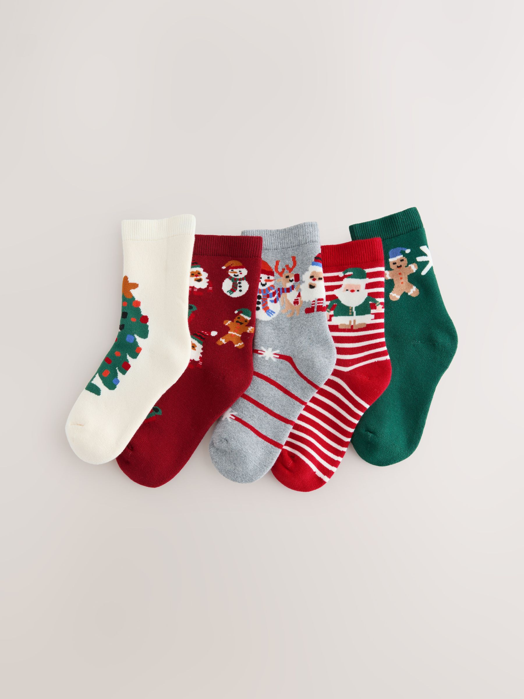 Red/Green Christmas Cotton Rich Socks 5 Pack