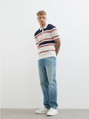 River Island Blue Mesh Stripe Polo Shirt - Image 2 of 4