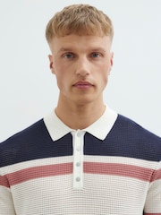 River Island Blue Mesh Stripe Polo Shirt - Image 4 of 4