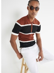 River Island Brown Pointelle Blocked Polo Shirt - Image 3 of 4