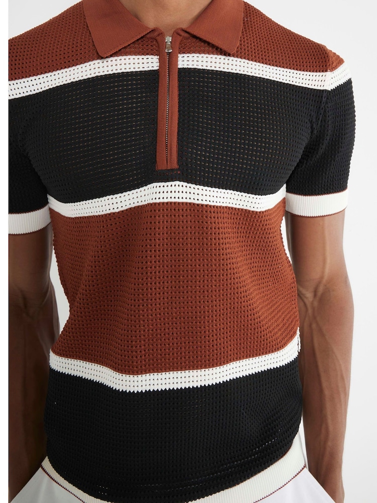 River Island Brown Pointelle Blocked Polo Shirt - Image 4 of 4