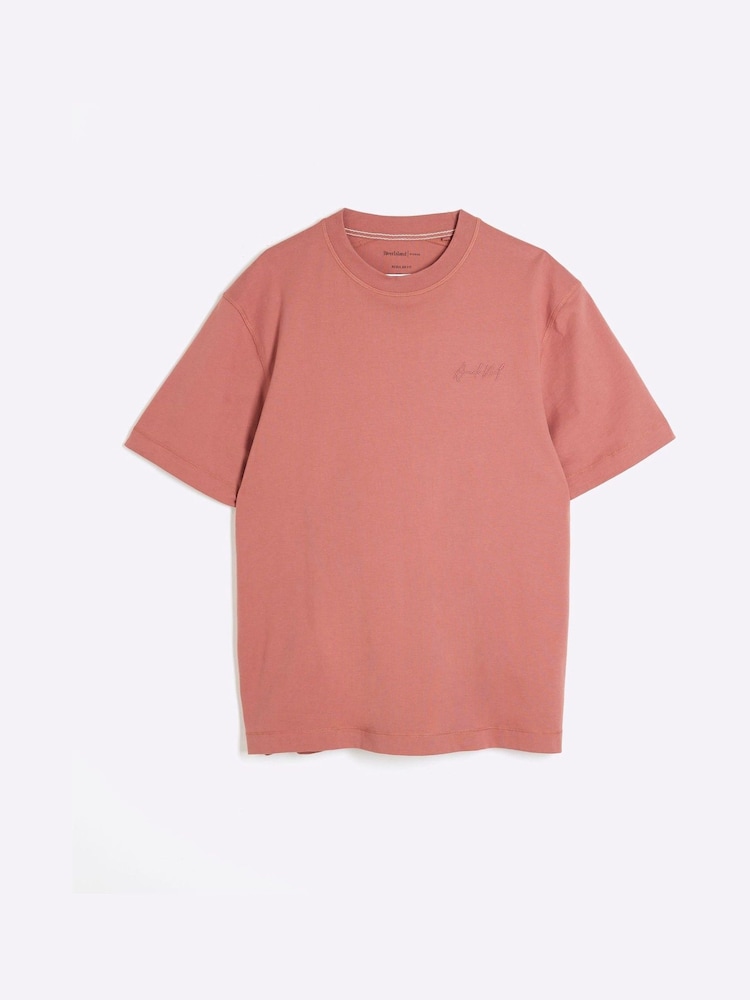 River Island Pink Regular Fit Embroidery 100% Cotton T-Shirt - Image 5 of 6