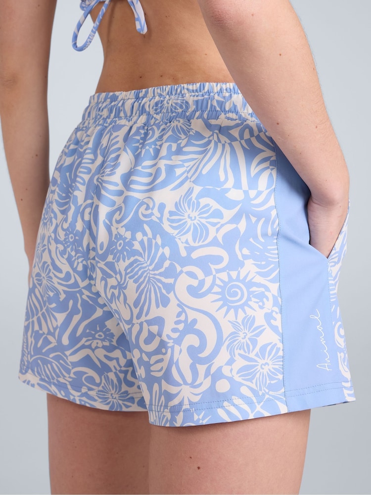 Animal Blue Freya Womens Printed Panel Quick Drying Boardshorts - Image 2 of 8 Animal Blue Freya Womens Printed Panel Quick Drying Boardshorts - Image 2 of 8