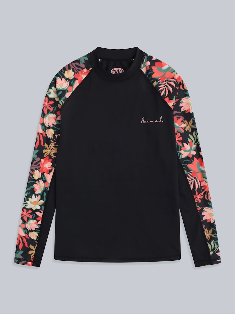 Animal Black Womens Lillie Printed Panel Quick Drying Rash Vest - Image 1 of 5
