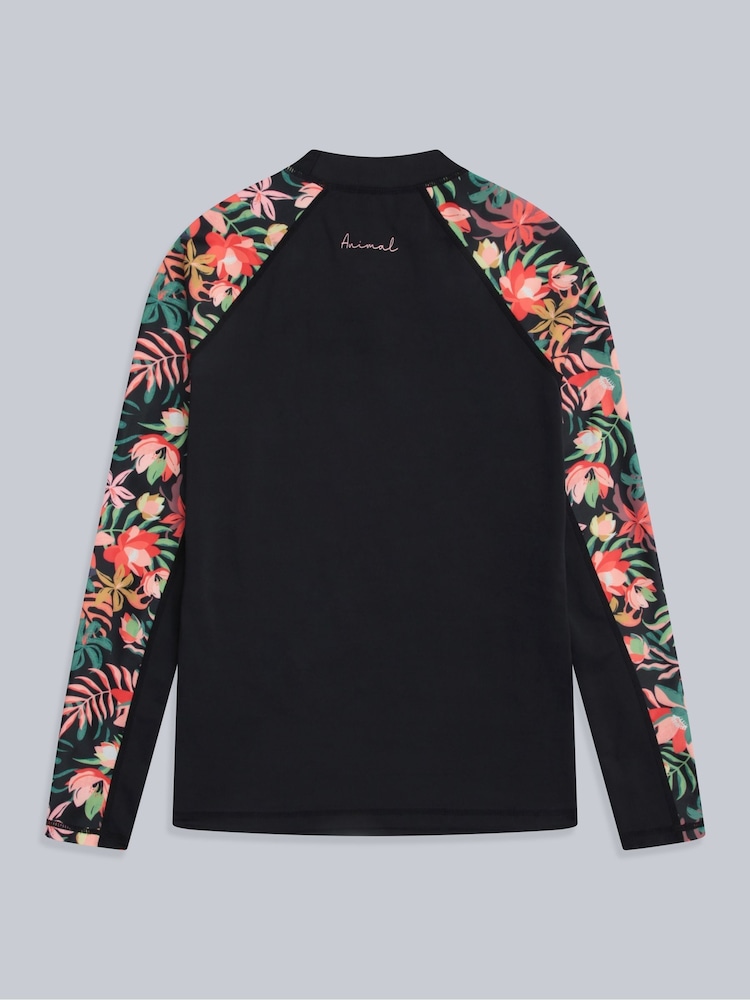 Animal Black Womens Lillie Printed Panel Quick Drying Rash Vest - Image 2 of 5