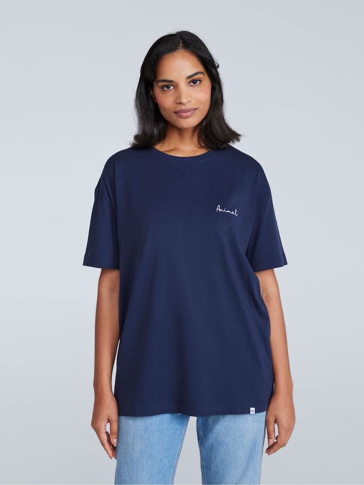 Animal Navy Blue Womens Leena Boxy 100% Cotton T-Shirt - Image 1 of 9 Animal Navy Blue Womens Leena Boxy 100% Cotton T-Shirt - Image 1 of 9
