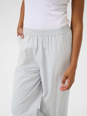 Kaffe Blue 100% Cotton KAnaya Striped Cropped Culotte Trousers - Image 4 of 6