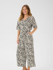 Kaffe Natural KAivanna V-Neck Cropped Jumpsuit - Image 1 of 5