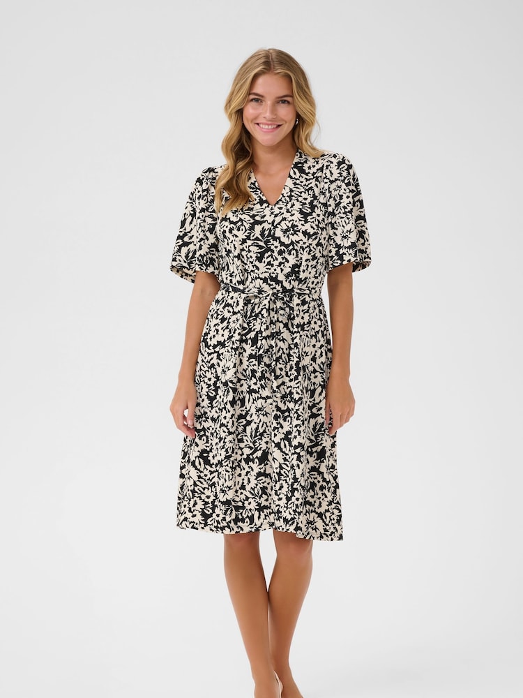 Kaffe KAelisa Short Sleeve V-Neck Jersey Black Dress - Image 2 of 5