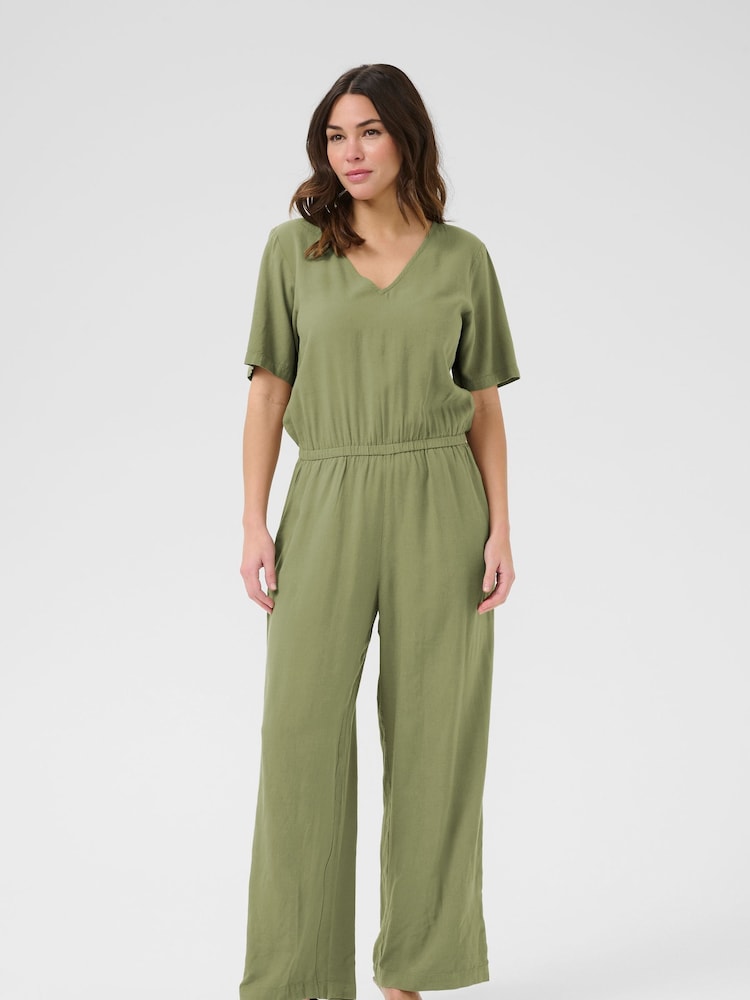 Kaffe Green KAmilia V-Neck Short Sleeve Jumpsuit - Image 1 of 4 Kaffe Green KAmilia V-Neck Short Sleeve Jumpsuit - Image 1 of 4