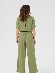 Kaffe Green KAmilia V-Neck Short Sleeve Jumpsuit - Image 2 of 4
