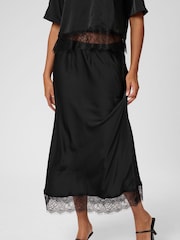 Kaffe KAhilda Lace Trim Midi Black Skirt - Image 1 of 5