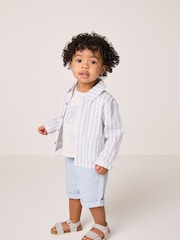 The White Company 100% Cotton Stripe Seersucker White Jacket T-Shirt and Corded Shorts Set - Image 1 of 9