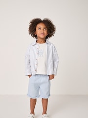 The White Company 100% Cotton Stripe Seersucker White Jacket T-Shirt and Corded Shorts Set - Image 3 of 9