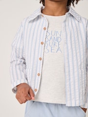 The White Company 100% Cotton Stripe Seersucker White Jacket T-Shirt and Corded Shorts Set - Image 5 of 9