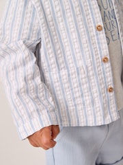 The White Company 100% Cotton Stripe Seersucker White Jacket T-Shirt and Corded Shorts Set - Image 8 of 9