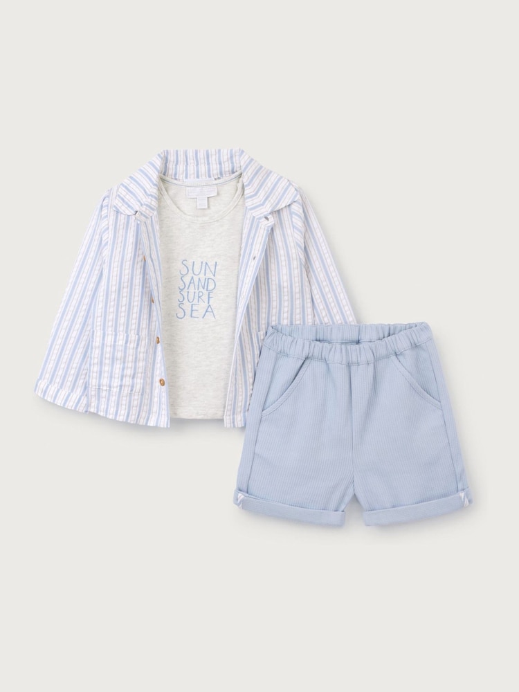 The White Company 100% Cotton Stripe Seersucker White Jacket T-Shirt and Corded Shorts Set - Image 9 of 9