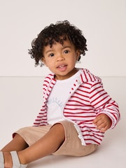 The White Company 100% Cotton Terry Stripe Zip Hoodie Sun White T-Shirt and Shorts Set - Image 4 of 9