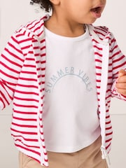 The White Company 100% Cotton Terry Stripe Zip Hoodie Sun White T-Shirt and Shorts Set - Image 8 of 9