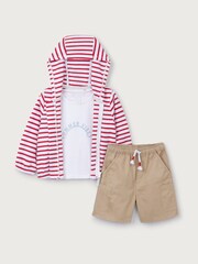 The White Company 100% Cotton Terry Stripe Zip Hoodie Sun White T-Shirt and Shorts Set - Image 9 of 9