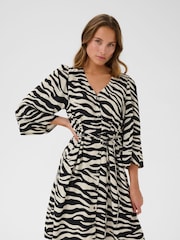 Kaffe Natural KApedra V-Neck 3/4 Sleeve Mini Dress - Image 1 of 5