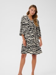 Kaffe Natural KApedra V-Neck 3/4 Sleeve Mini Dress - Image 2 of 5