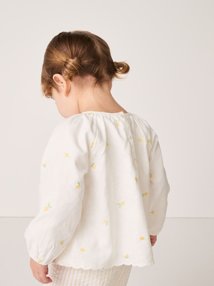 The White Company Lemon Top and Seersucker Stripe White Shorts Set - Image 2 of 7
