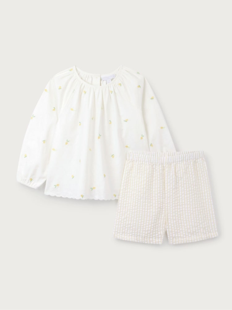 The White Company Lemon Top and Seersucker Stripe White Shorts Set - Image 7 of 7