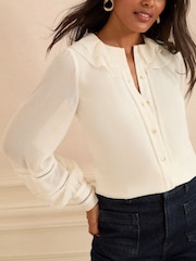 Love & Roses White Ecru Long Sleeve Frill Collar Blouse - Image 2 of 4