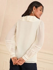 Love & Roses White Ecru Long Sleeve Frill Collar Blouse - Image 4 of 4