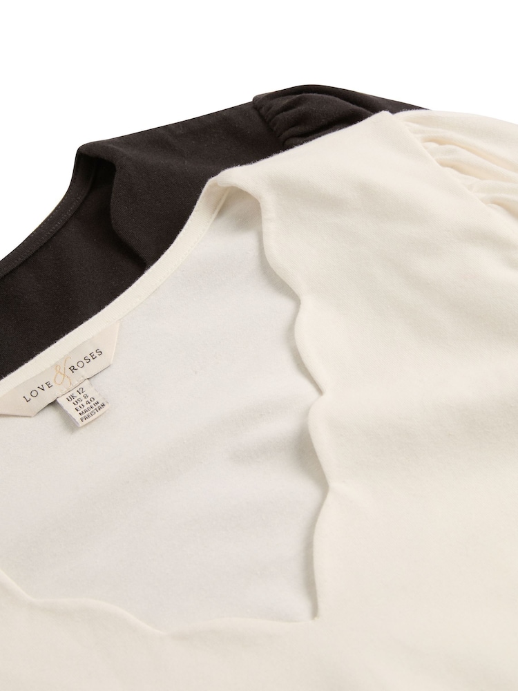 Preto e branco - Love & Roses Scallop V-Neck Long Sleeve Jersey Pack - Imagem 7 de 7