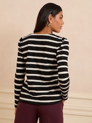 Love & Roses Black White and Stripe Scallop V-Neck Long Sleeve Jersey Tops 3 Pack - Image 7 of 8