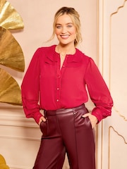 Love & Roses Red Long Sleeve Frill Collar Blouse - Image 1 of 4